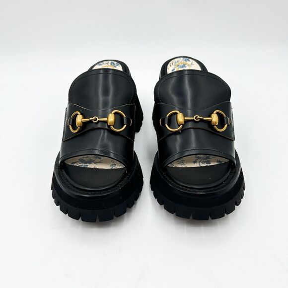 Gucci Platform Horsebit Cordovan Sandals Mules Chunky Slides EU 36.5 US 6.5 - Picture 2 of 11